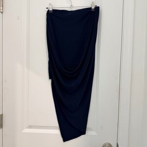 STATE Navy Asymmetrical Draped Skirt